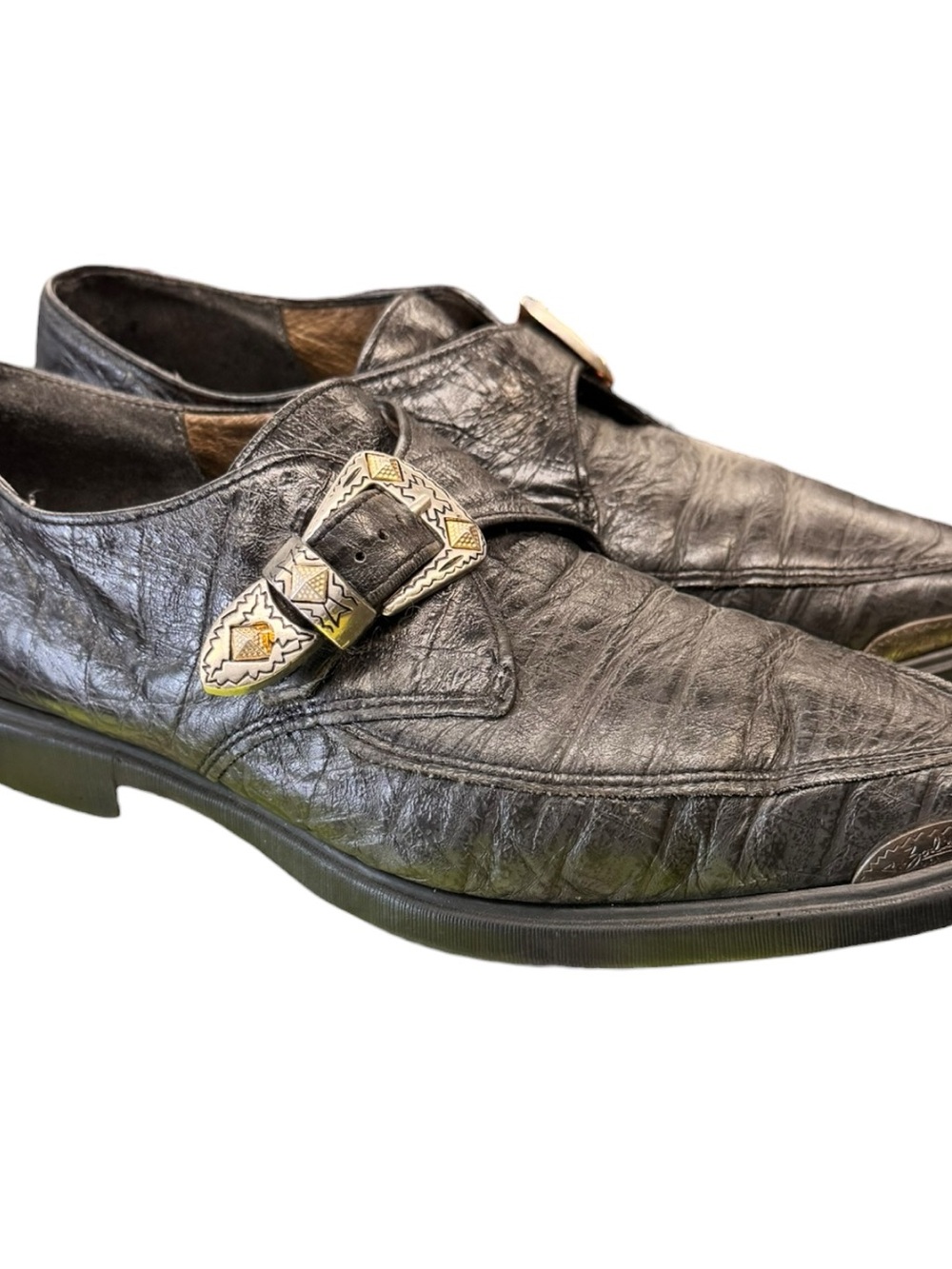 Zodiac Black Leather Buckle Slip-On Loafers